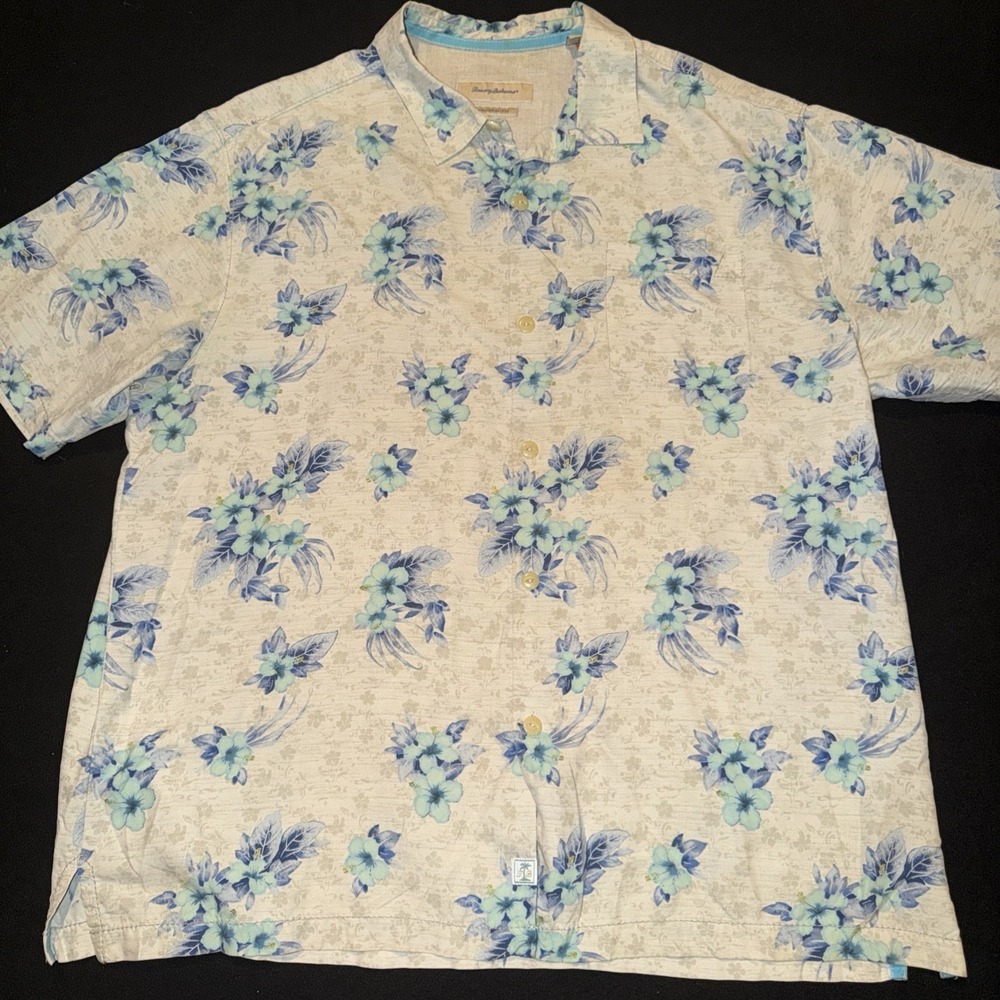 Tommy Bahama Short Sleeve 100% Silk Button-Up Hawaiian Camp Shirt Men's XXL